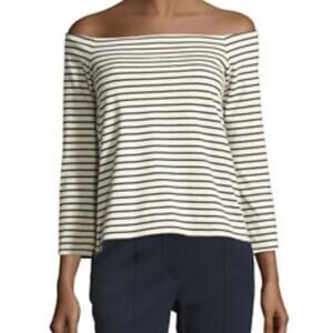 Theory Black Striped Cream Off-the-shoulder Aprine K Classic Striped Shirt Large